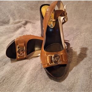 Michael Kors Brown Peep-Toe Wedges